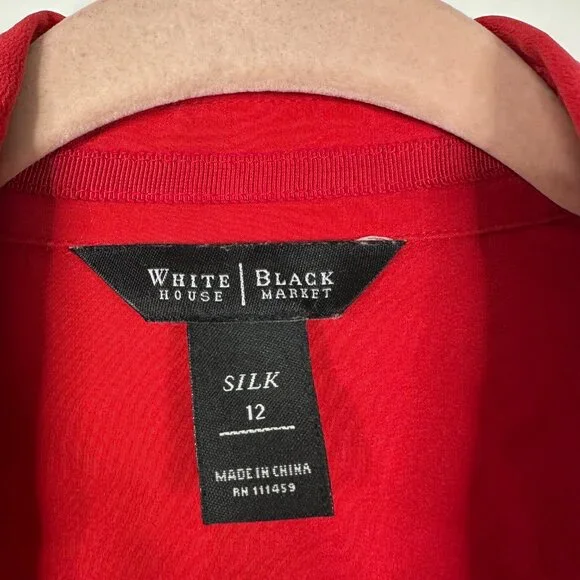 2/$30 White House Black Market Silk Button-Down Shirt Flap Pockets Red 12 #A0689 - Picture 5 of 7